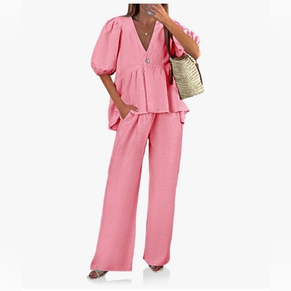 Amazon Pants - NWT 2PC PINK PANT & BABYDOLL TOP SET-S